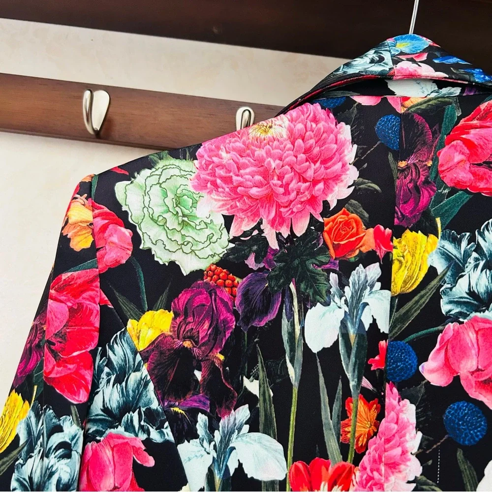 Dress or Trench coat? Alice + Olivia Latoya Floral Botanical Blazer  Dress 10 - Picture 12 of 15